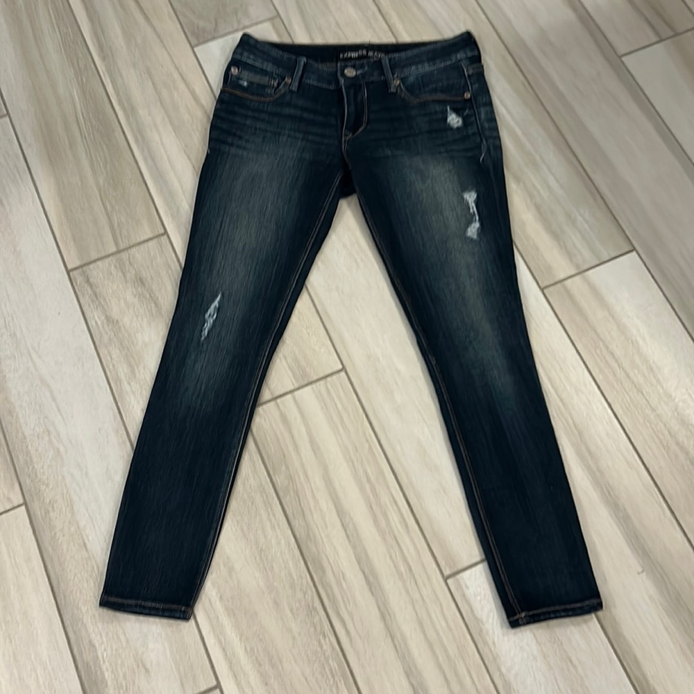 Express Jean Leggings, cropped. Size 4S. Distressed by design.